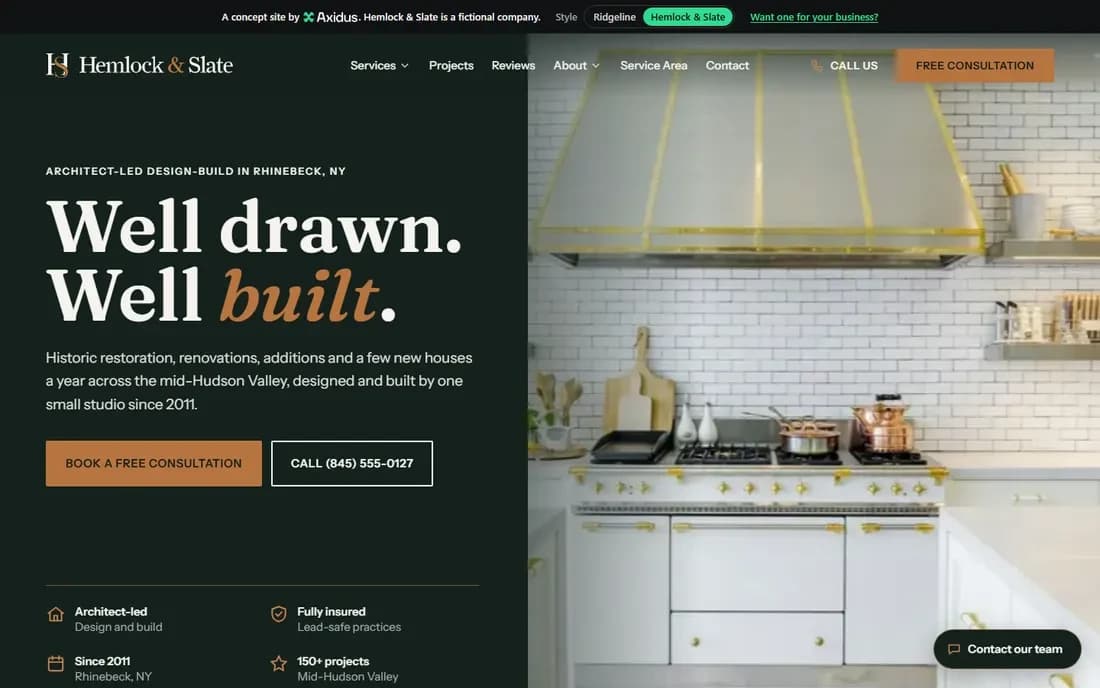 The full Hemlock & Slate homepage, top to bottom