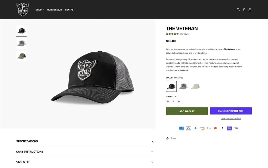 A full CIVTAC Solutions product page