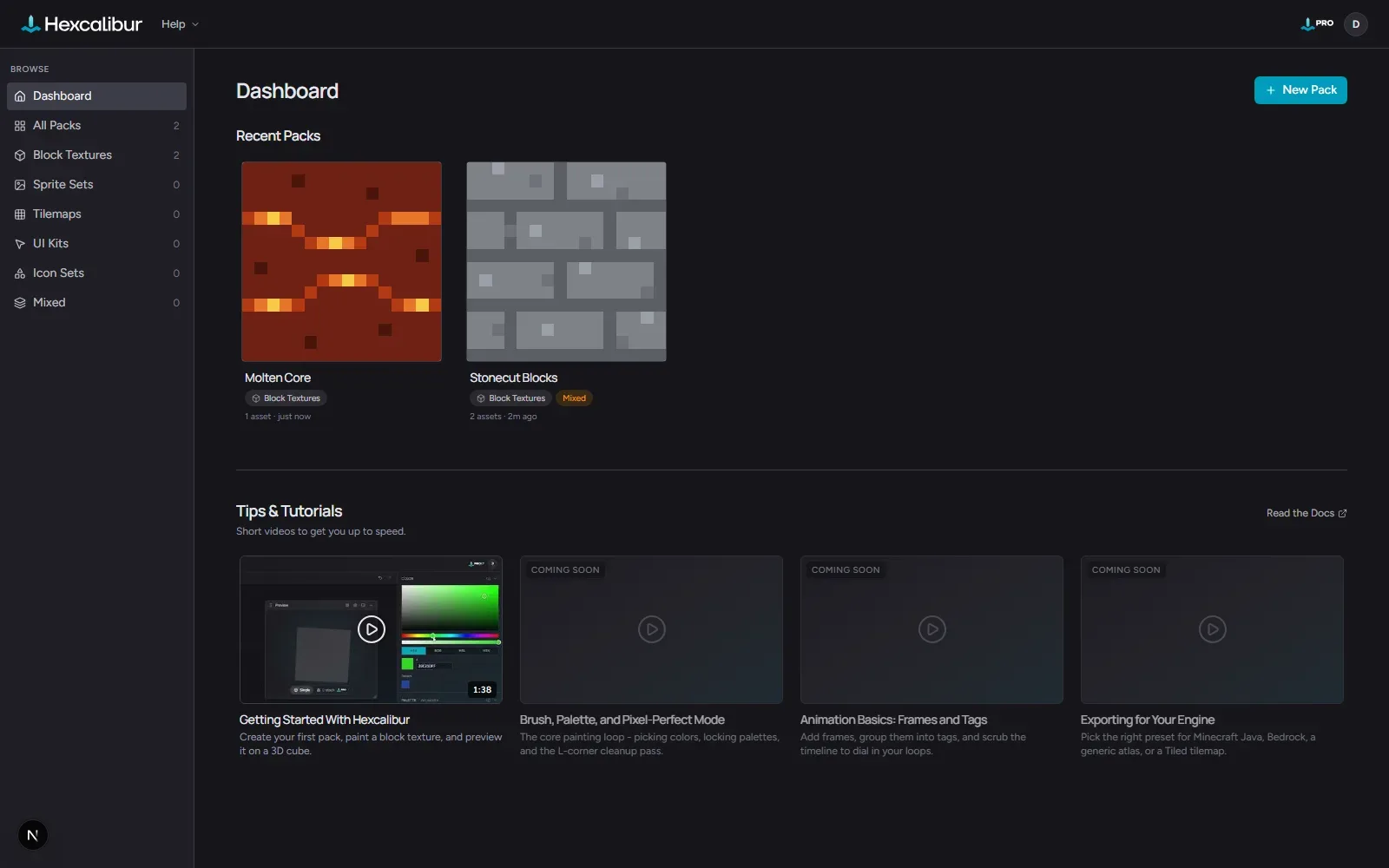 The pack browser showing texture packs as a gallery